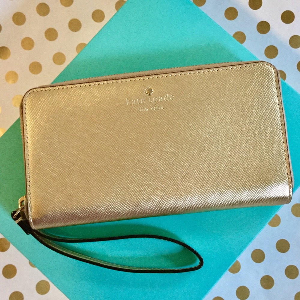 Kate Spade Gold Wristlet for wallet and cellphone